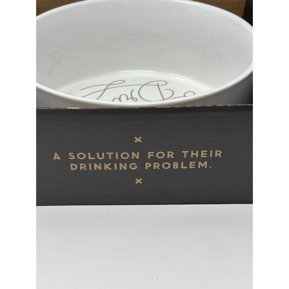 Brass Monkey After Dinner Drinks Ceramic Dog Bowl White Gold Foil lettering NIB